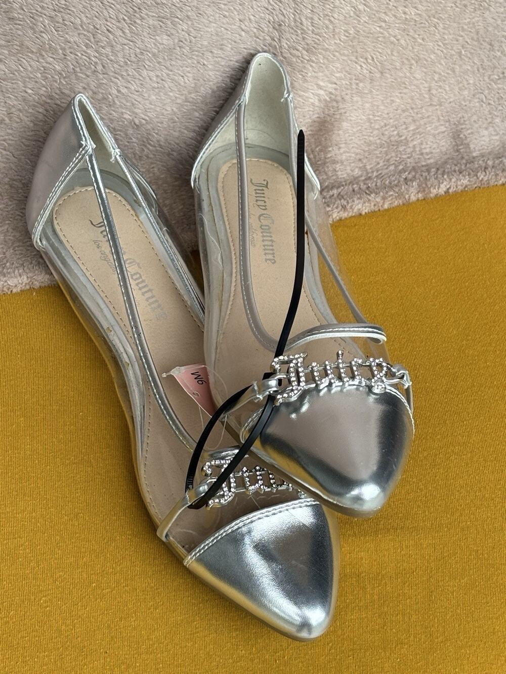 Juicy Couture Pixie Flats Silver Clear Lucite Women’s  9 New